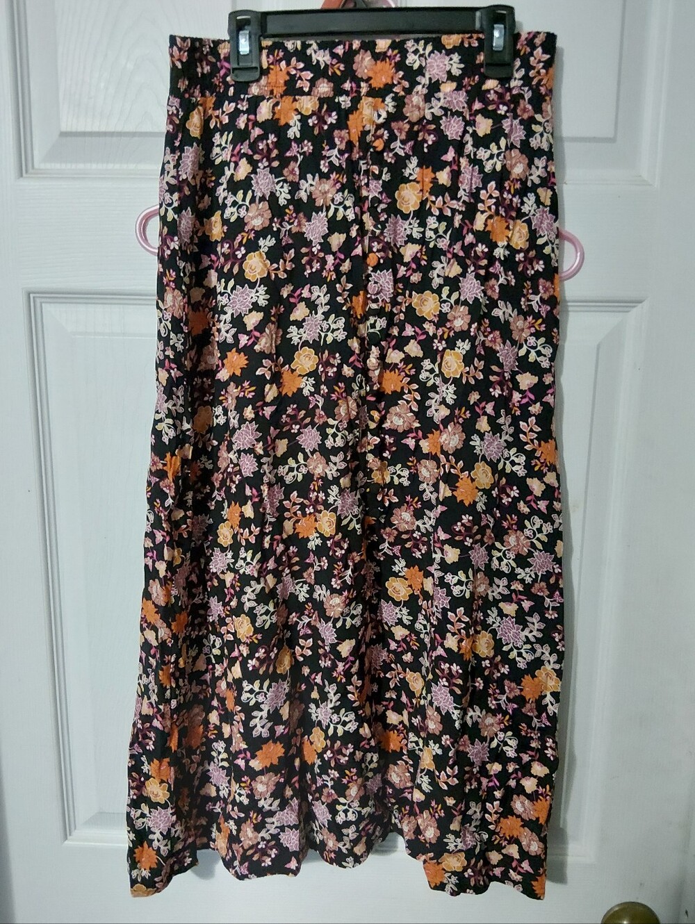 LOFT Black Maxi Skirt with Orange and Pink Floral Print